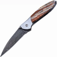 Полуавтоматический складной нож Santa Fe Kershaw Leek, дамасская сталь, рукоять сталь с накладкой из зуба мамонта купить в Вологде