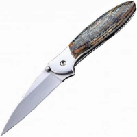 Полуавтоматический складной нож Santa Fe Kershaw Leek, сталь 14C28N, рукоять сталь с накладкой из зуба мамонта купить в Вологде